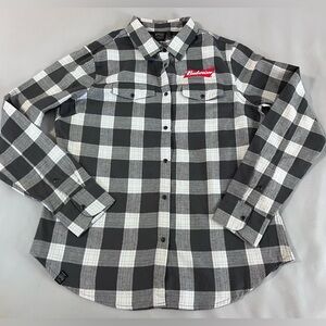 Stormtech Snap Button Down Performance Flannel Womens Large Plaid (Budweiser)NWT